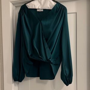 She + Sky Emerald Satin Blouse
